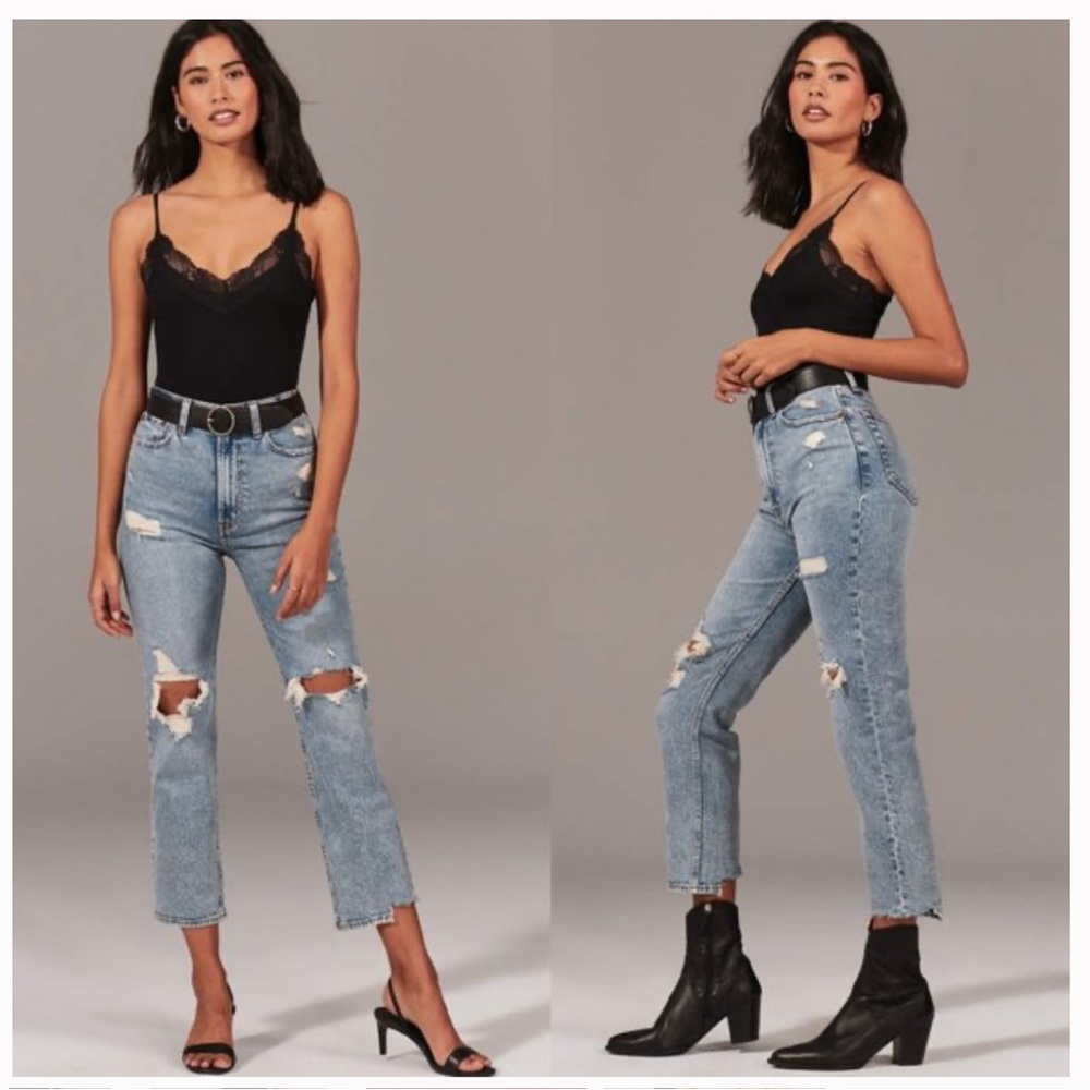 Abercrombie Ultra High Rise Ankle Straight Jean Light Destroyed Wash size 25/0R